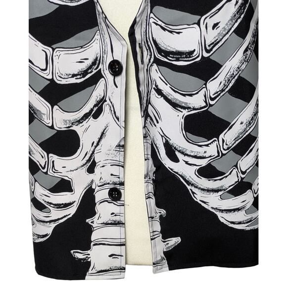 Ribcage Bones Vest Black White Button Adult Halloween Costume One Size XXL - Picture 5 of 7